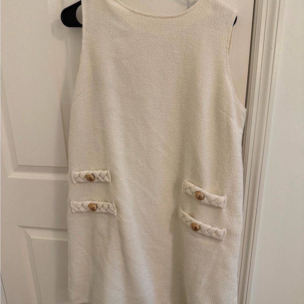 Cream Sleeveless Dress with Button Accents